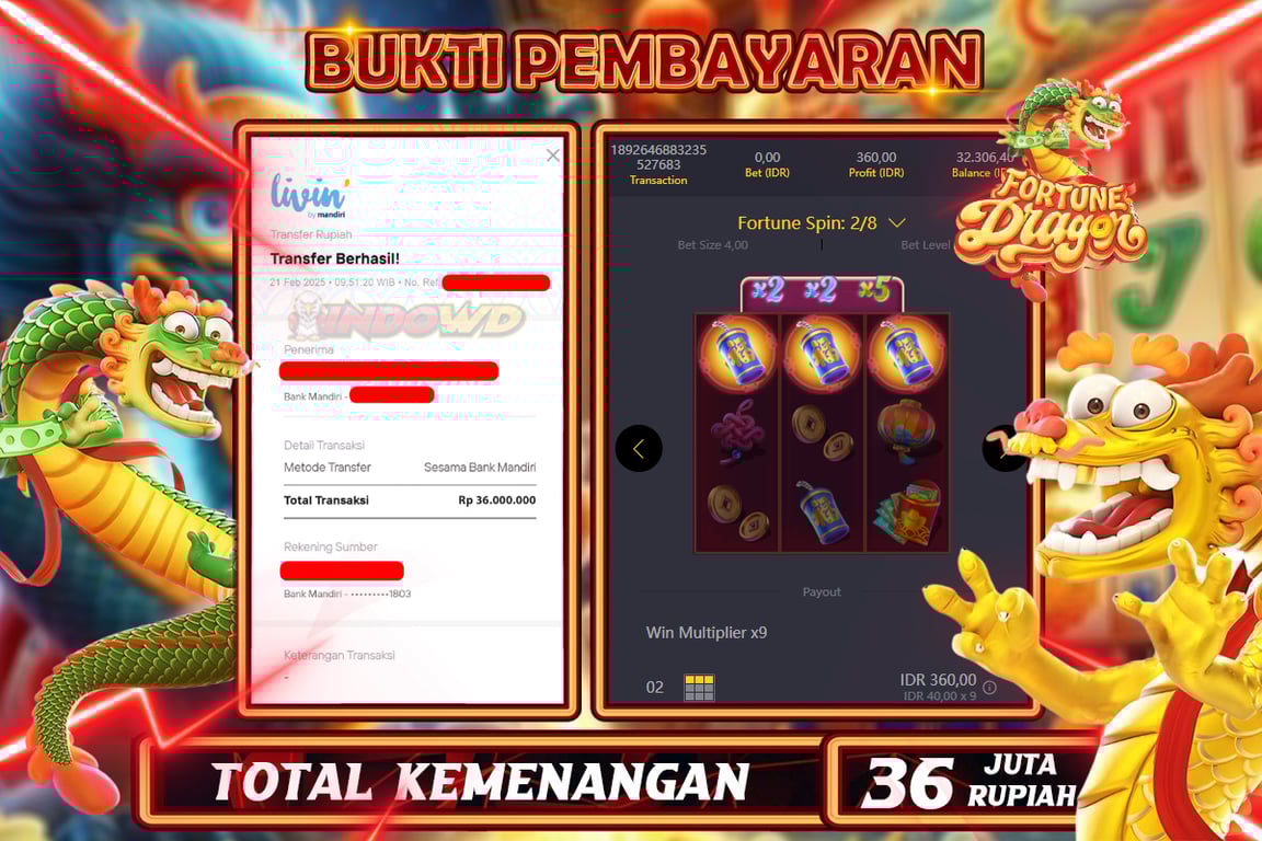 INDOWD JACKPOT SLOT FORTUNE DRAGON Rp36.000.000,- LUNAS