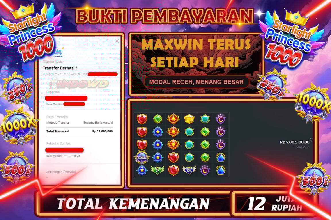 INDOWD JACKPOT SLOT STARLIGHT PRINCES 1000 Rp12.000.000,- LUNAS