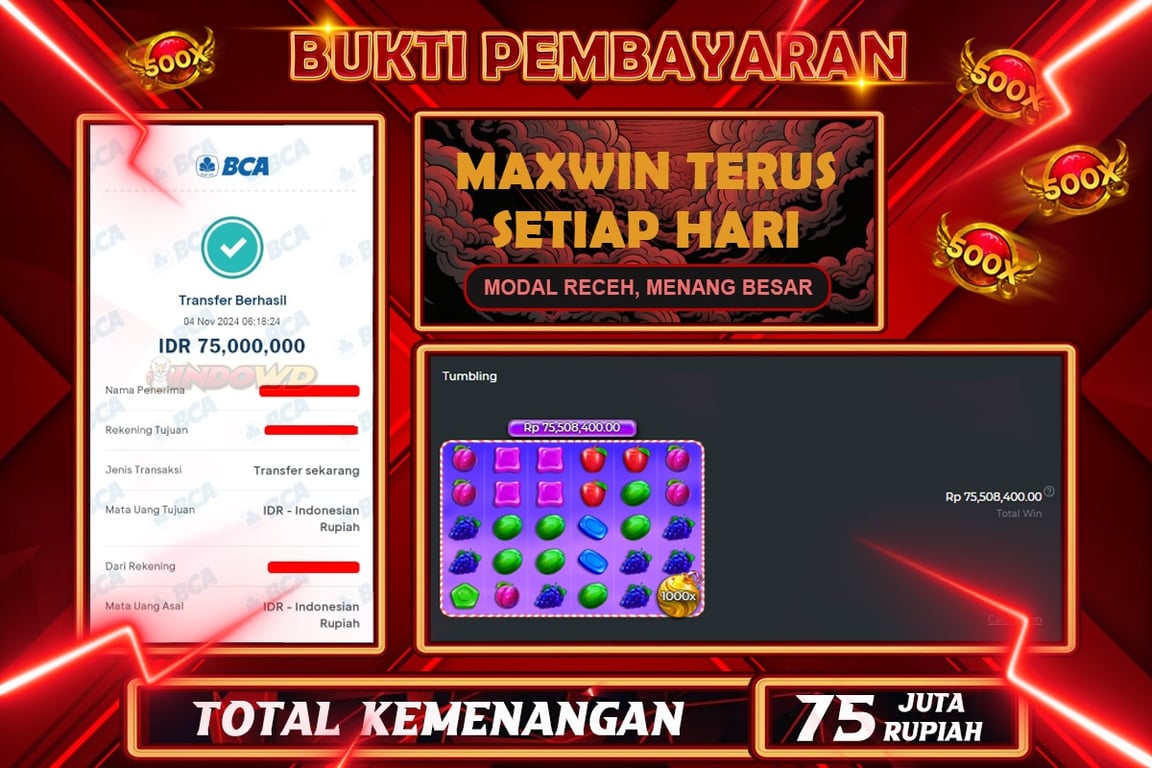 INDOWD JACKPOT SLOT SWEET BONANZA 1000 Rp.75.000.000,- LUNAS