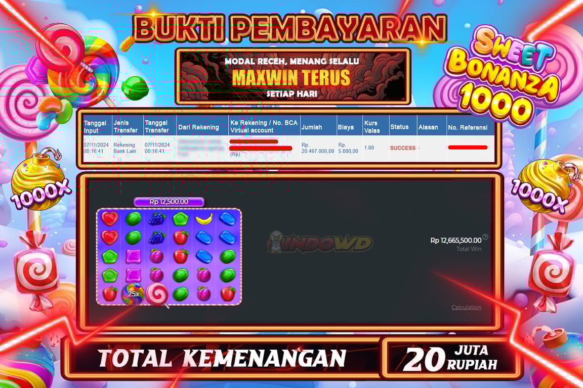 INDOWD JACKPOT SLOT SWEET BONANZA 1000 Rp.20.672.000,- LUNAS
