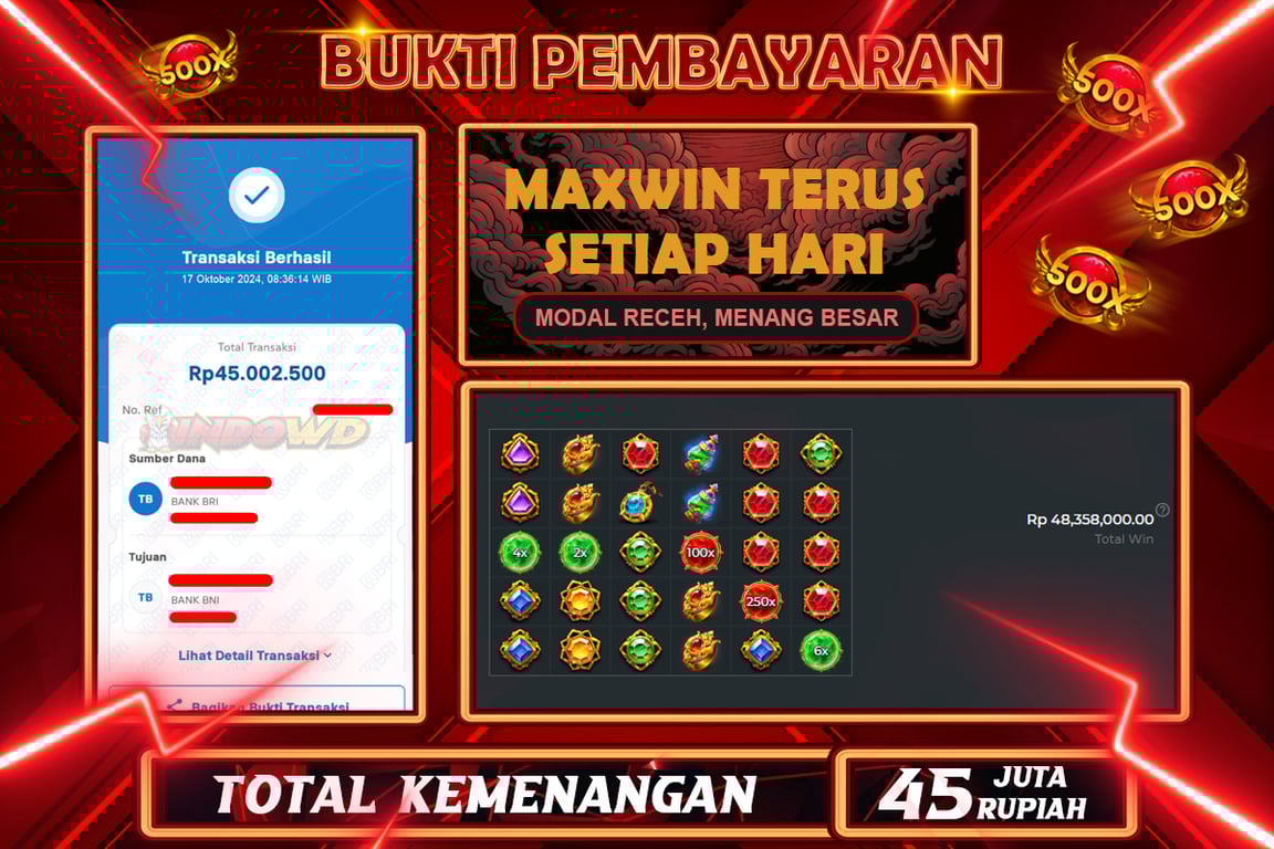 INDOWD JACKPOT SLOT GATOT KACA 1000 Rp.45.000.000,- LUNAS