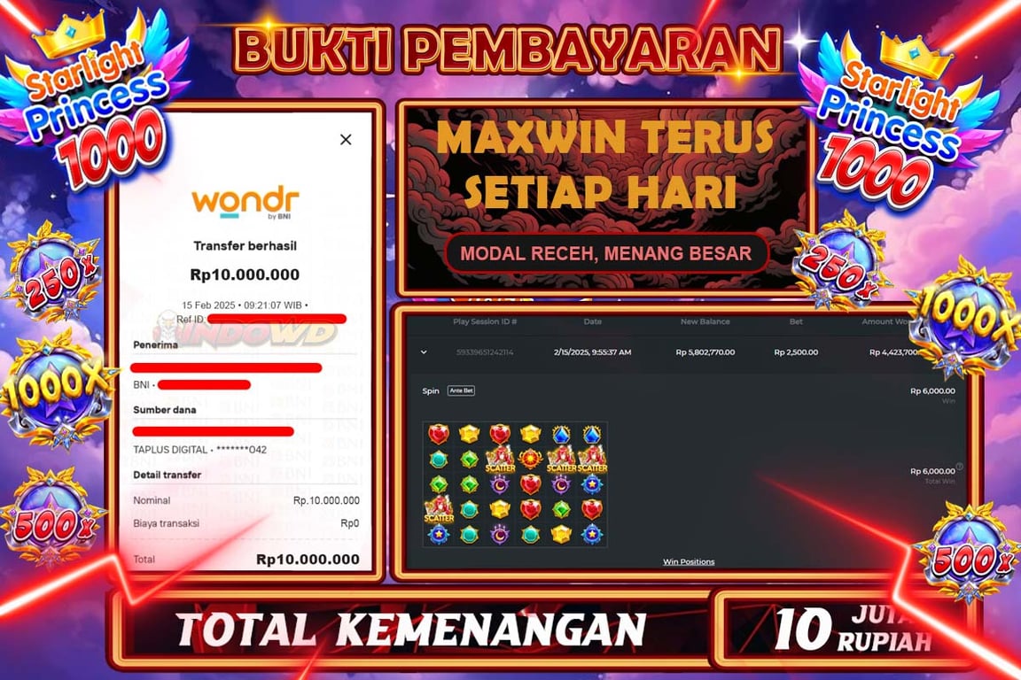 INDOWD JACKPOT SLOT STARLIGHT PRINCES 1000 Rp10.000.000,- LUNAS