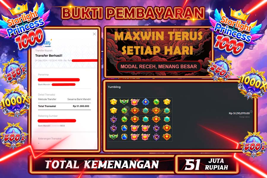 INDOWD JACKPOT LIVE GAMES SLOT STARLIGHT PRINCES 1000 Rp.51.000.000,- LUNAS