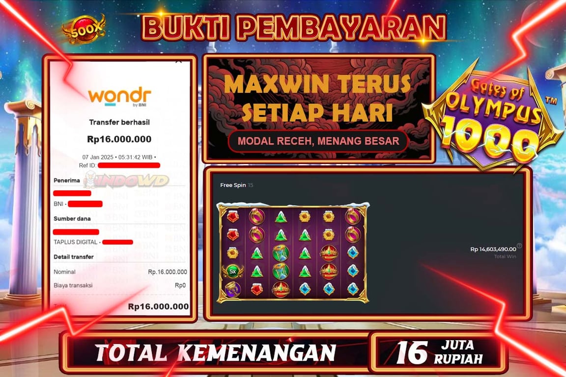 INDOWD JACKPOT SLOT GATES OF OLYMPUS 1000 Rp 16.000.000,- LUNAS