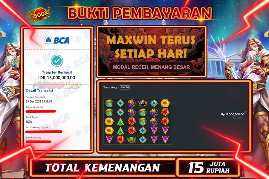 INDOWD JACKPOT LIVE GAMES SLOT GATES OF OLYMPUS 1000 Rp.15.000.000,- LUNAS