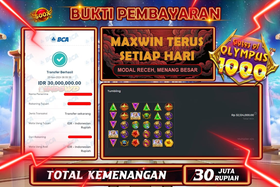 INDOWD JACKPOT SLOT GATES OF OLYMPUS 1000 Rp.30.000.000,- LUNAS