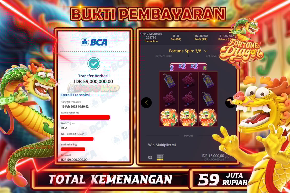 INDOWD JACKPOT SLOT FORTUNE DRAGON Rp59.000.000,- LUNAS