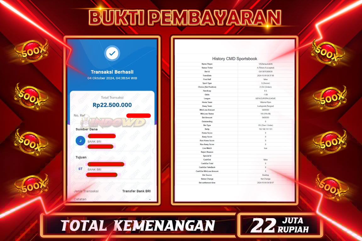 INDOWD JACKPOT CMD SPORTBOOK Rp.22.500.000,- LUNAS