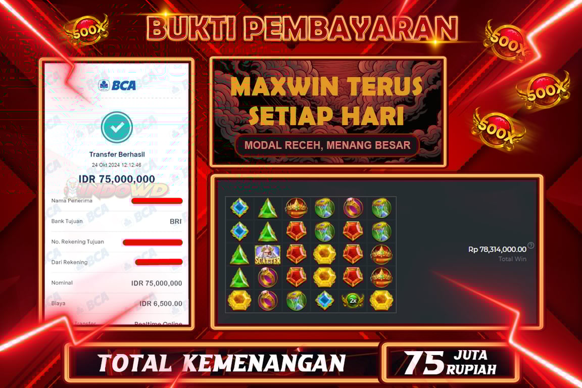 INDOWD JACKPOT SLOT GATES OF OLYMPUS 1000 Rp.75.000.000,- LUNAS