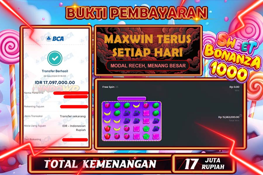 INDOWD JACKPOT LIVE GAMES SLOT SWEET BONANZA 1000 Rp.17.097.000,- LUNAS