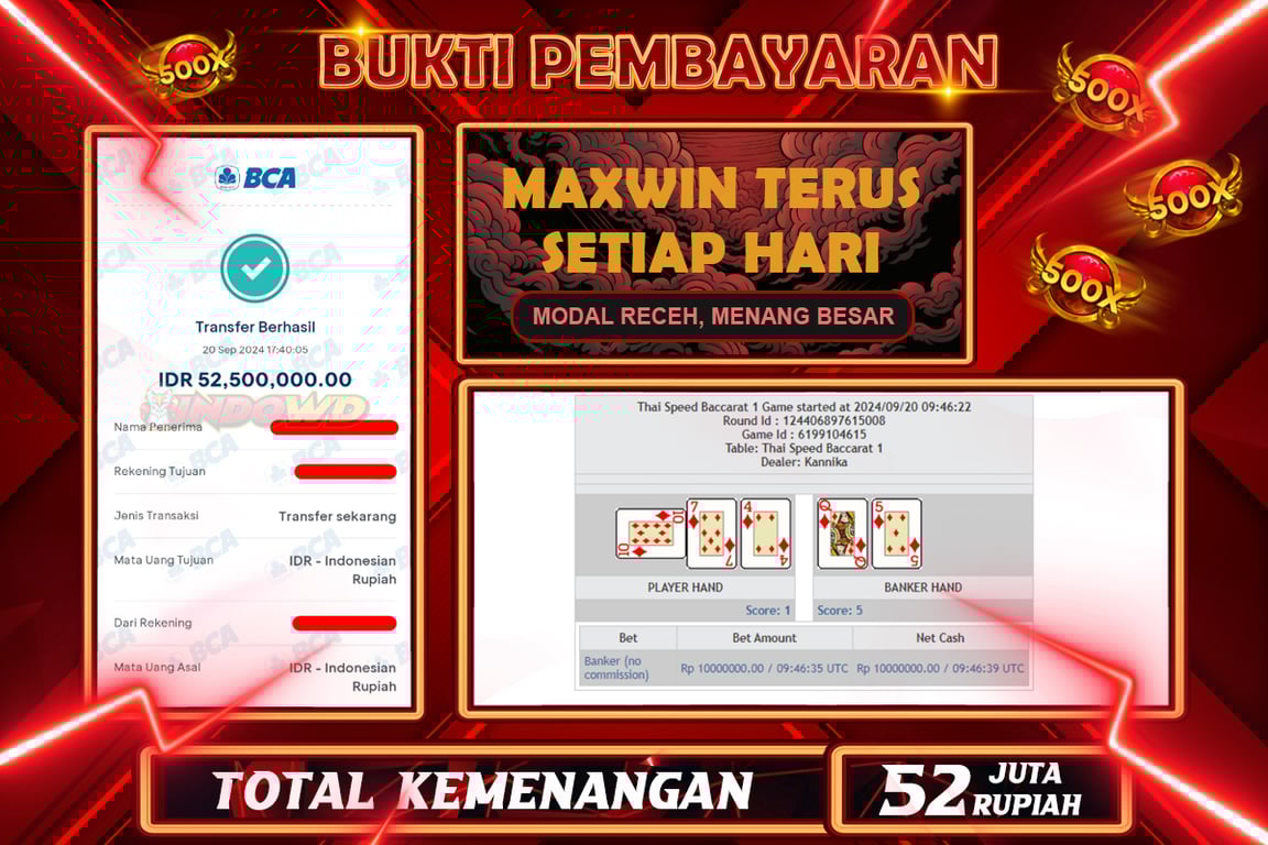 INDOWD JACKPOT BACCARAT Rp.52.000.000,- LUNAS