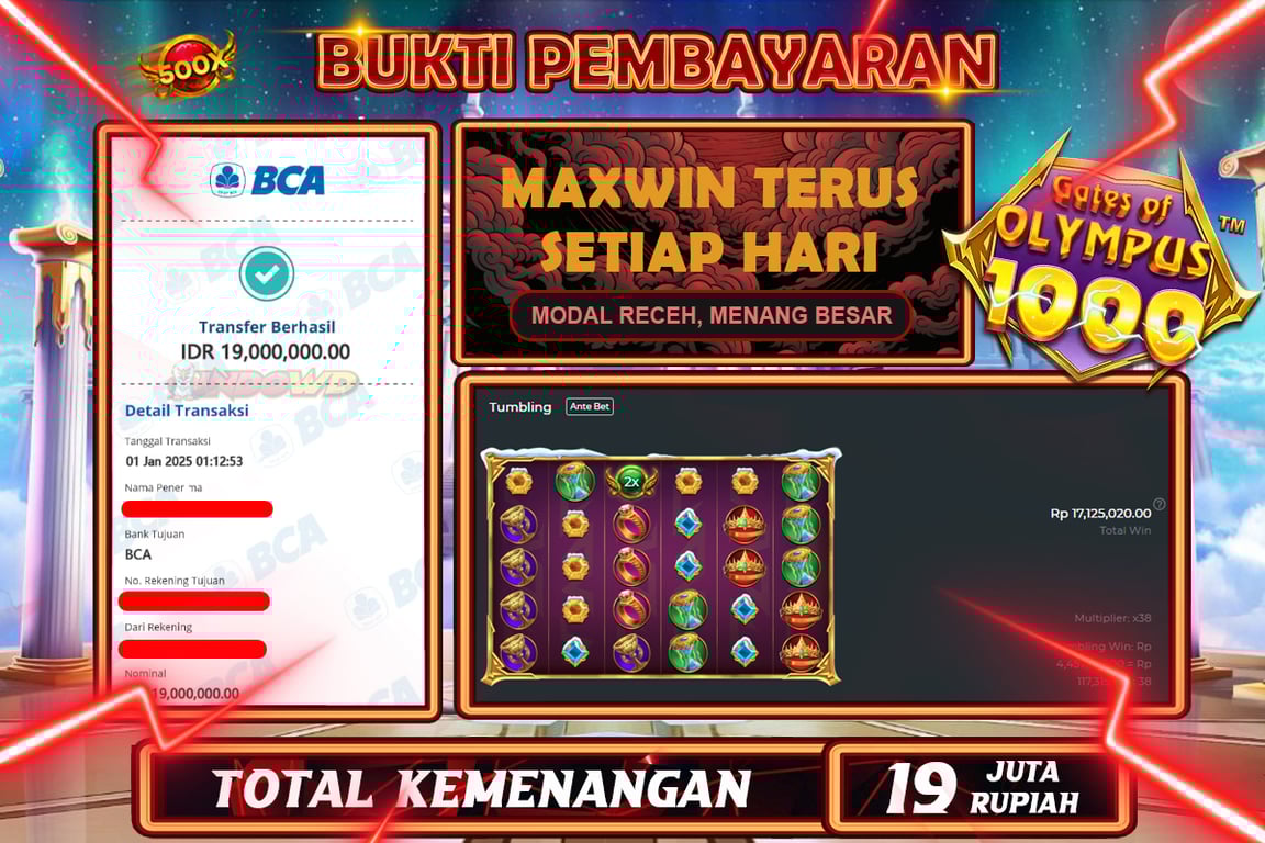 INDOWD JACKPOT SLOT GATES OF OLYMPUS XMAS 1000  Rp19.000.000,- LUNAS