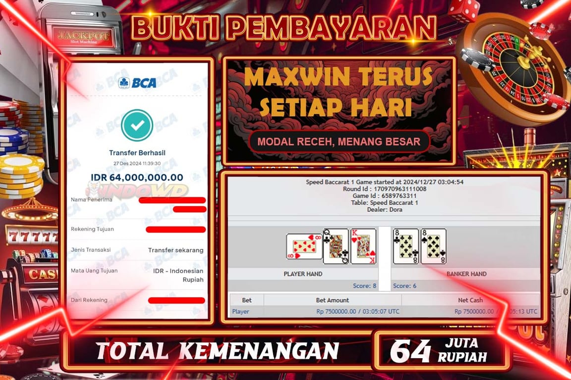 INDOWD JACKPOT PP - CHINESE SPEED BACCARAT 1 Rp64.000.000,- LUNAS