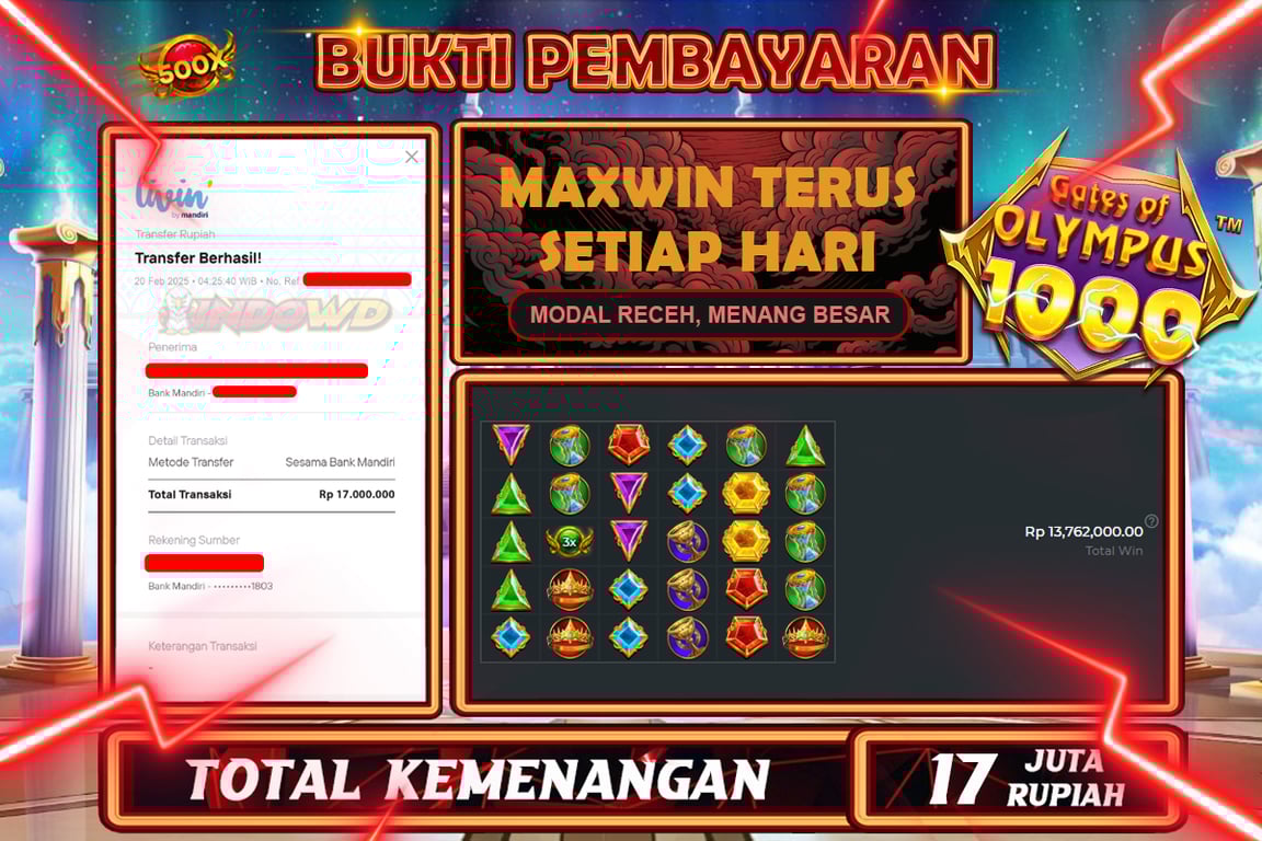INDOWD JACKPOT SLOT GATES OF OLYMPUS 1000 Rp17.000.000,- LUNAS