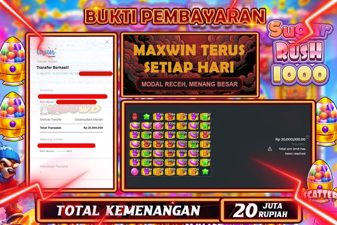 INDOWD JACKPOT SLOT SUGAR RUSH 1000 Rp20.000.000,- LUNAS