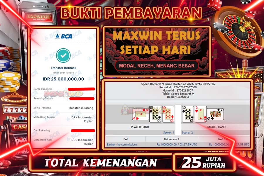 INDOWD JACKPOT LIVE GAMES PP - CHINESE SPEED BACCARAT 1 Rp.25.000.000,- LUNAS