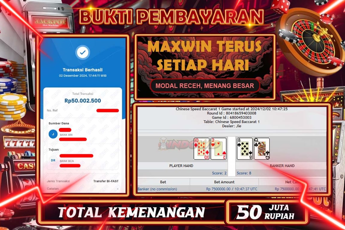 INDOWD JACKPOT LIVE GAMES PP - CHINESE SPEED BACCARAT 1  Rp.50.000.000,- LUNAS