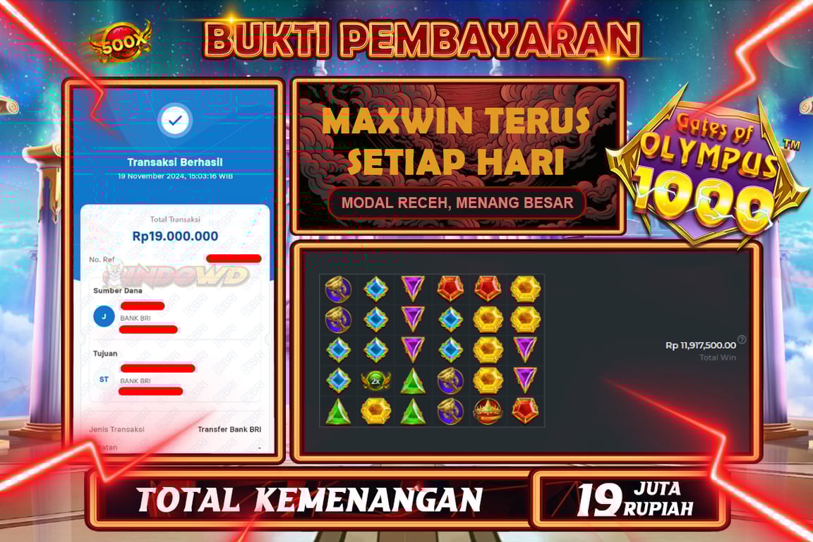 INDOWD JACKPOT SLOT GATES OF OLYMPUS 1000 Rp.19.000.000,- LUNAS