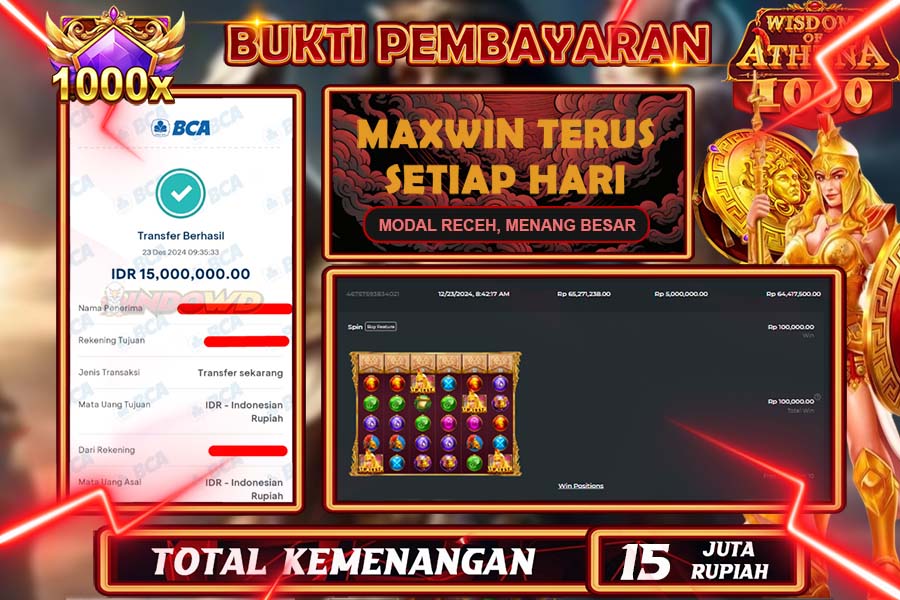 INDOWD JACKPOT LIVE GAMES SLOT WISDOM OF ATHENA 1000 Rp.15.000.000,- LUNAS