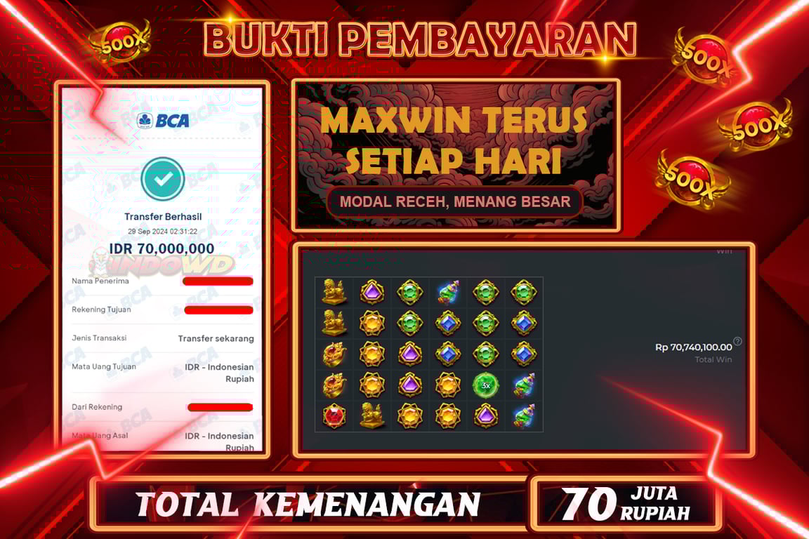 INDOWD JACKPOT SLOT GATOT KACA 1000 Rp.70.000.000,- LUNAS