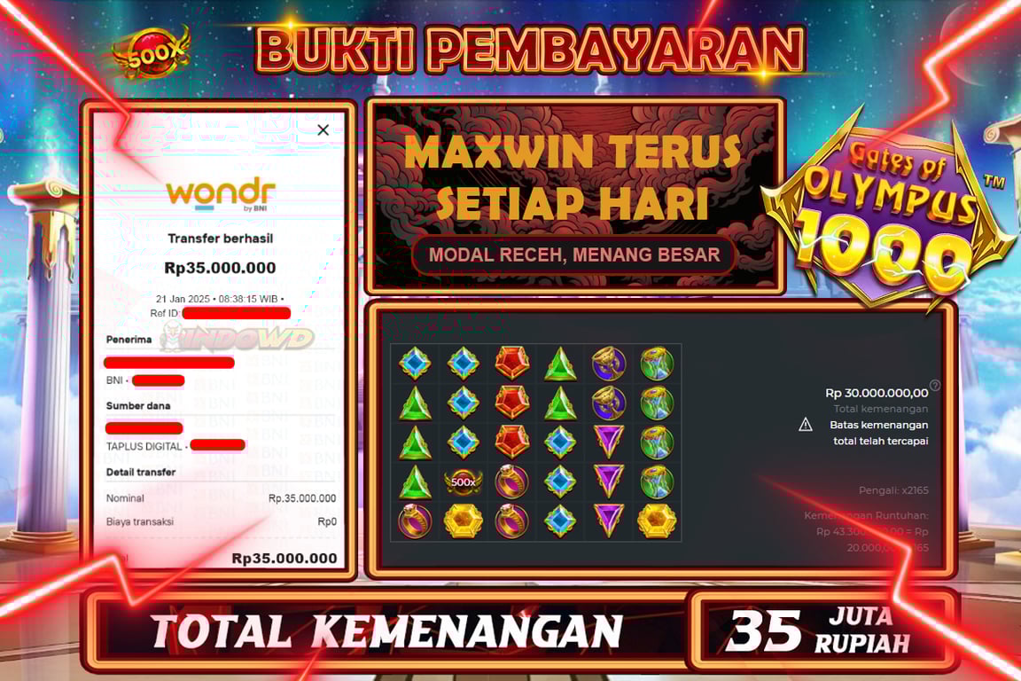 INDOWD JACKPOT SLOT GATES OF OLYMPUS 1000 Rp35.000.000,- LUNAS