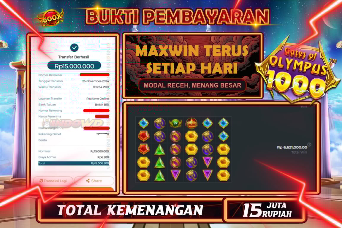 INDOWD JACKPOT SLOT GATES OF OLYMPUS 1000 Rp.15.000.000,- LUNAS