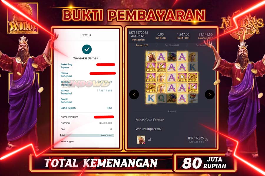INDOWD JACKPOT SLOT MIDAS FORTUNE  Rp80.000.000,- LUNAS