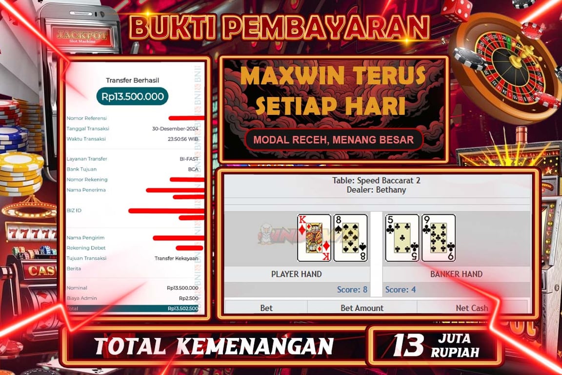INDOWD JACKPOT PP - CHINESE SPEED BACCARAT 1 Rp.13.500.000,- LUNAS