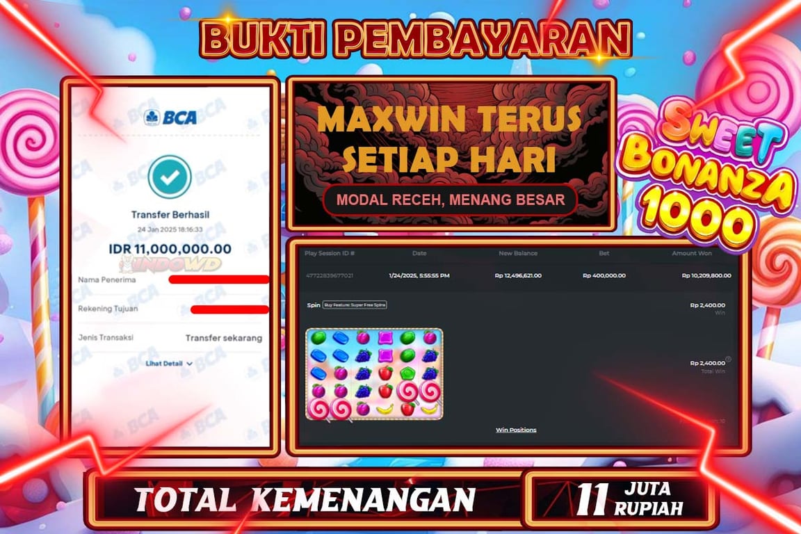 INDOWD JACKPOT SLOT SWEET BONANZA 1000 Rp11.000.000,- LUNAS