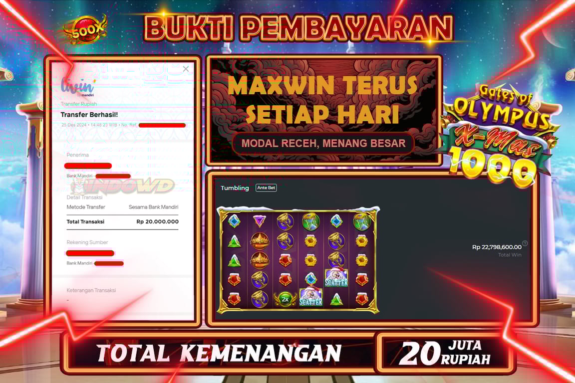 INDOWD JACKPOT SLOT GATES OF OLUMPUS XMAS 1000 Rp.20.000.000,- LUNAS