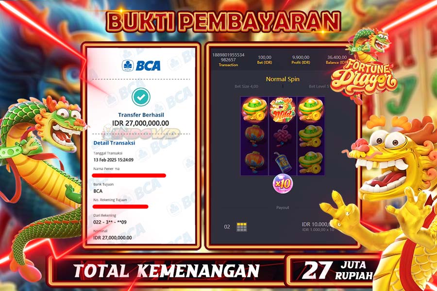 INDOWD JACKPOT SLOT DRAGON FORTUNE Rp27.000.000,- LUNAS