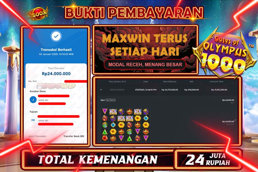 INDOWD JACKPOT SLOT GATES OF OLYMPUS 1000 Rp24.000.000,- LUNAS