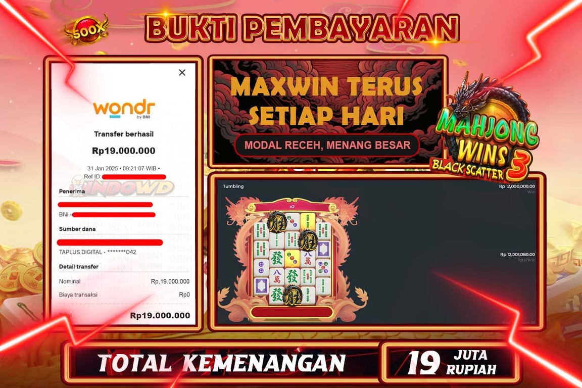 INDOWD JACKPOT SLOT MAHJONG WINS 3 BLACK SCATTER Rp19.000.000,- LUNAS