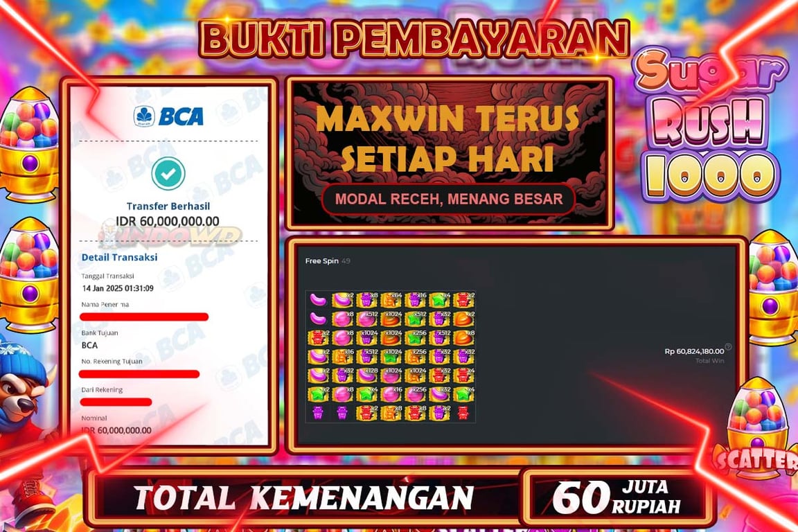 INDOWD JACKPOT SLOT SUGAR RUSH 1000 Rp 60.000.000,- LUNAS