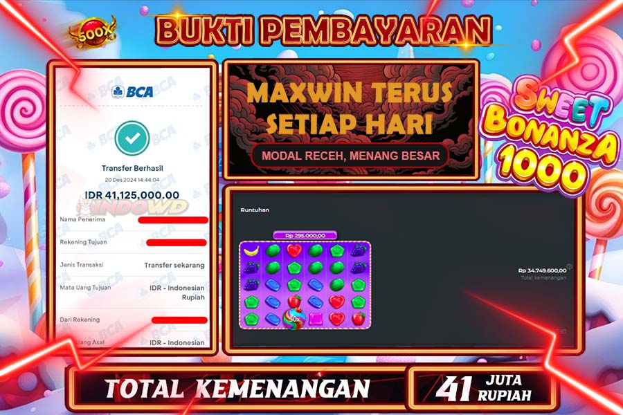 INDOWD JACKPOT LIVE GAMES  SLOT SWEET BONANZA 1000 Rp.41.000.000,- LUNAS