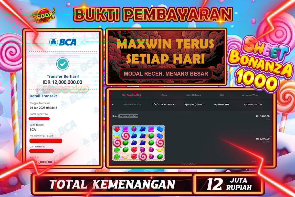 INDOWD JACKPOT SLOT SWEET BONANZA 1000  Rp12.000.000,- LUNAS