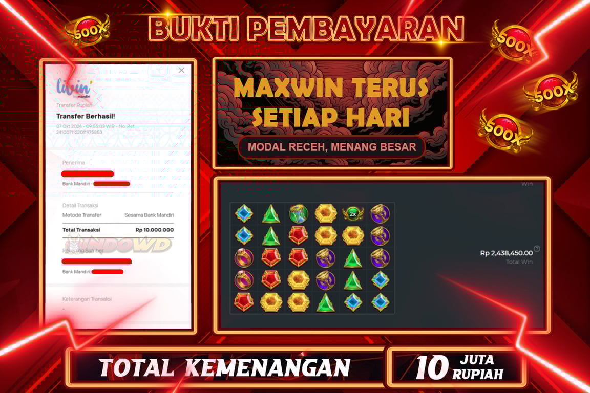 INDOWD JACKPOT SLOT GATES OF OLMYPUS 1000 Rp.10.000.000,- LUNAS