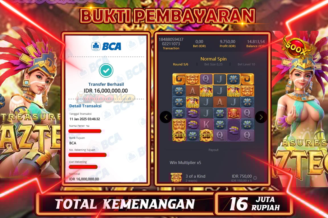 INDOWD JACKPOT SLOT TREASURE AZTEC Rp 16.000.000,- LUNAS