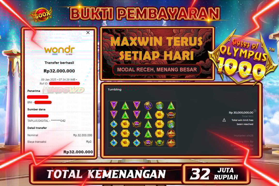INDOWD JACKPOT SLOT GATES OF OLYMPUS 1000 Rp 32.000.000,- LUNAS