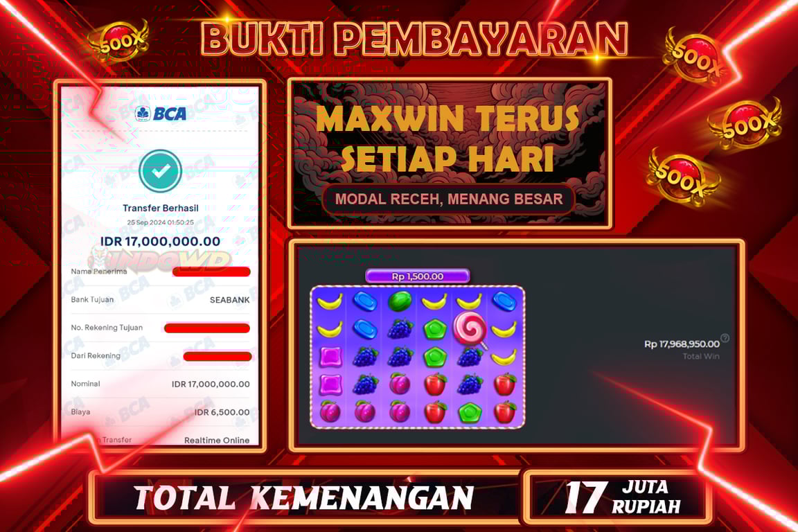INDOWD JACKPOT SLOT SWEET BONANZA 1000 Rp.17.000.000,- LUNAS