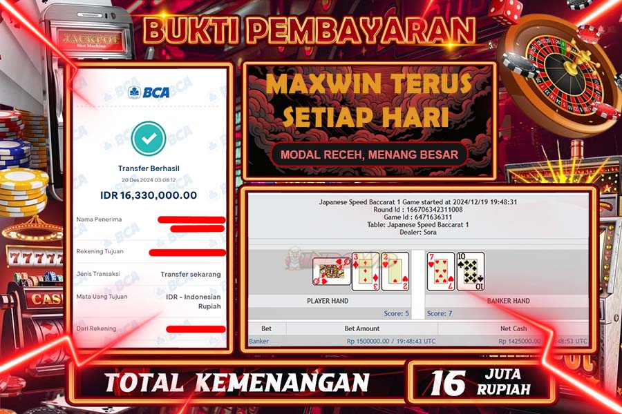 INDOWD JACKPOT LIVE GAMES PP - CHINESE SPEED BACCARAT 1 Rp.16.000.000,- LUNAS