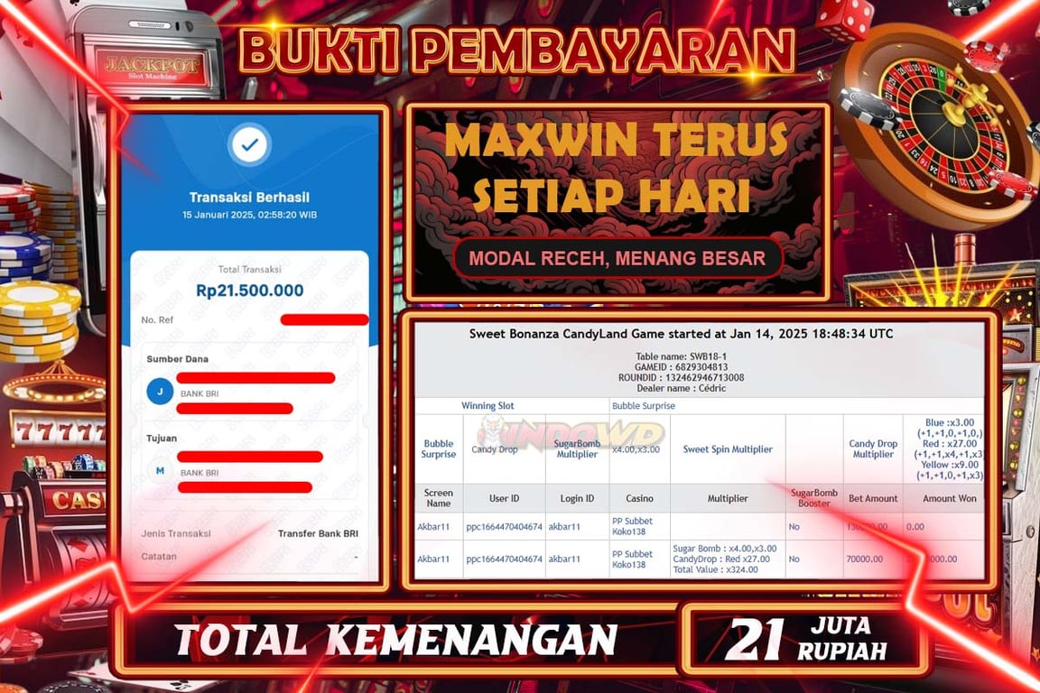 INDOWD JACKPOT BACARAT Rp 21.500.000,- LUNAS