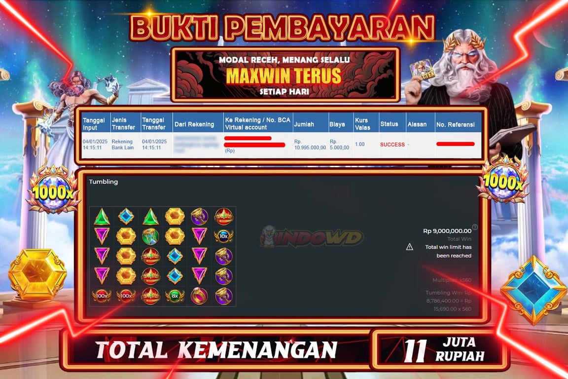 INDOWD JACKPOT SLOT GATES OF OLYMPUS 1000 Rp11.000.000,- LUNAS