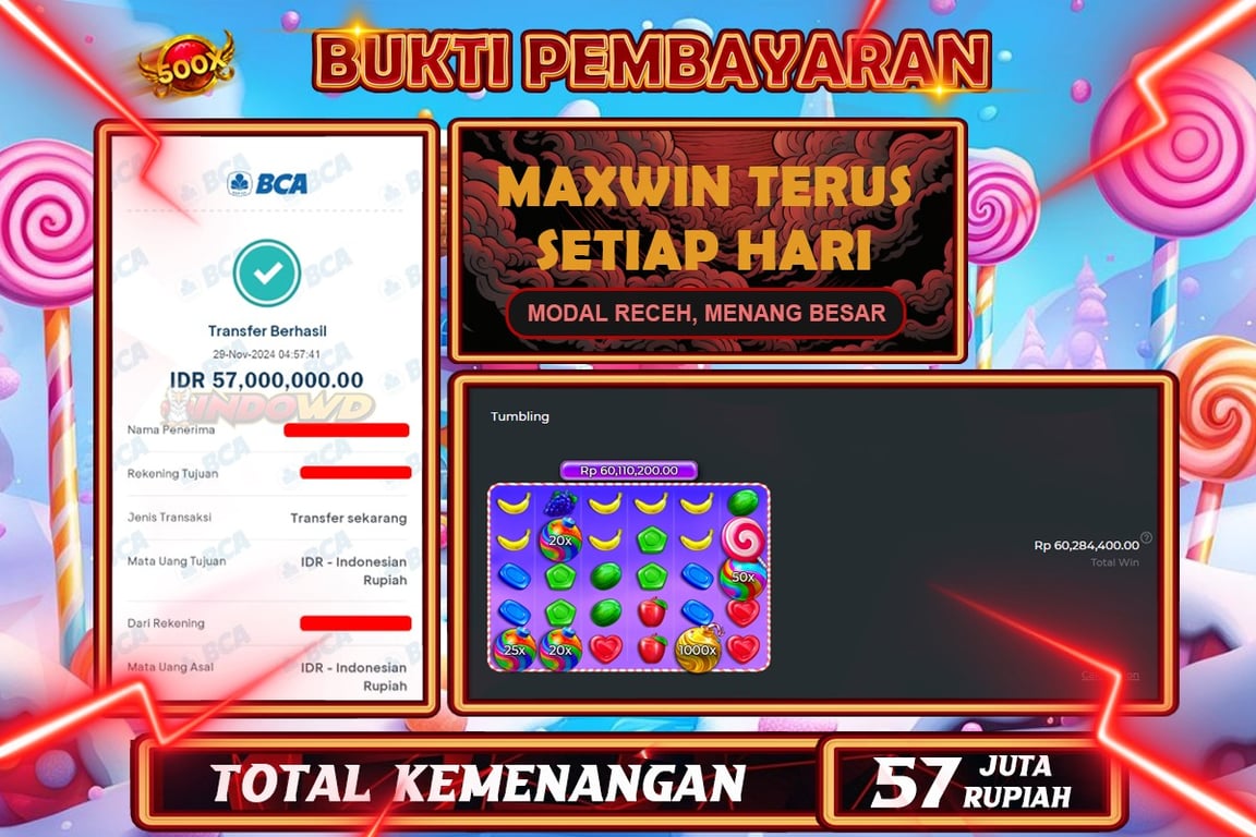 INDOWD JACKPOT SLOT SWEET BONANZA 1000 Rp.57.000.000,- LUNAS