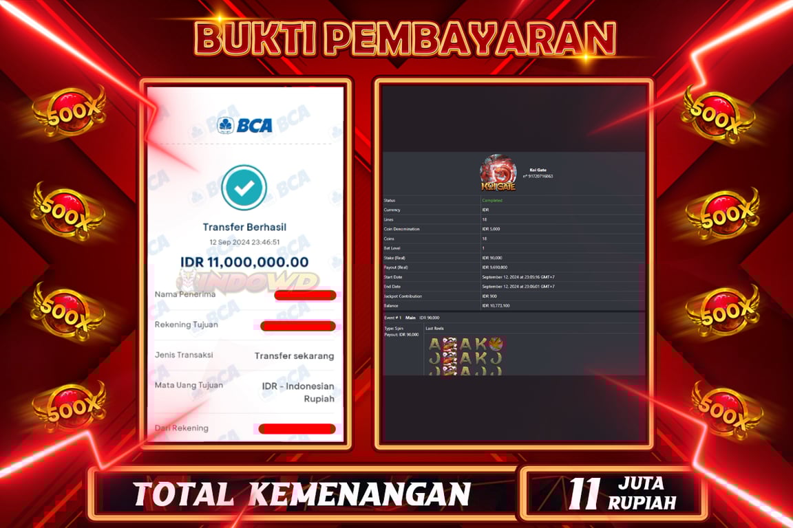 INDOWD JACKPOT SLOT KOI GATE Rp.11.000.000,- LUNAS