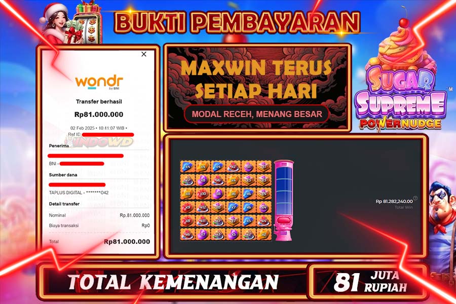 INDOWD JACKPOT SLOT SUGAR SUPREME POWERNUDGE Rp81.000.000,- LUNAS