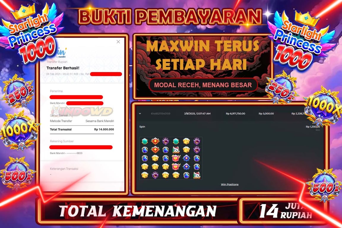 INDOWD JACKPOT SLOT STARLIGHT PRINCES 1000 Rp14.000.000,- LUNAS