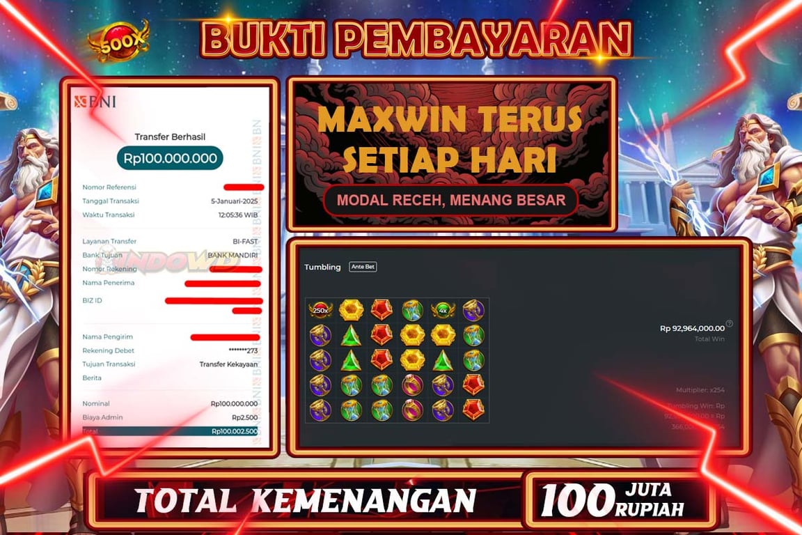 INDOWD JACKPOT SLOT GATES OF OLYMPUS 1000 Rp 100.000.000,- LUNAS