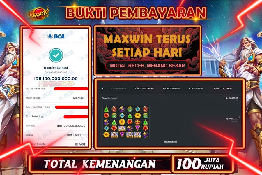 INDOWD JACKPOT SLOT GATES OF OLYMPUS 1000 Rp 100.000.000,- LUNAS