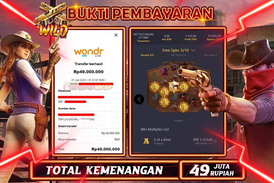 INDOWD JACKPOT SLOT WILD BOUNTY Rp49.000.000,- LUNAS
